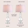 JONATHAN Y 28.5″ Navy Glass Table Lamp Set of 2 for Living Room Bedroom Decor, Modern Bedside Lamps with White Linen Shade, LED Bulbs Included (JYL1061E-SET2)(Clear)