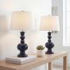 JONATHAN Y 28.5″ Navy Glass Table Lamp Set of 2 for Living Room Bedroom Decor, Modern Bedside Lamps with White Linen Shade, LED Bulbs Included (JYL1061E-SET2)(Navy)