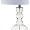 JONATHAN Y 28.5″ Navy Glass Table Lamp Set of 2 for Living Room Bedroom Decor, Modern Bedside Lamps with White Linen Shade, LED Bulbs Included (JYL1061E-SET2)(Clear)