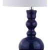 JONATHAN Y 28.5″ Navy Glass Table Lamp Set of 2 for Living Room Bedroom Decor, Modern Bedside Lamps with White Linen Shade, LED Bulbs Included (JYL1061E-SET2)(Navy)