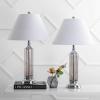 JONATHAN Y 29″ Smoked Gray Glass LED Table Lamp Set of 2, Modern Bedside Nightstand Lamps for Living Room Bedroom Office, White Linen Shade, Transitional Decor (JYL4014B-SET2)(Smoked Gray)