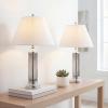 JONATHAN Y 29″ Smoked Gray Glass LED Table Lamp Set of 2, Modern Bedside Nightstand Lamps for Living Room Bedroom Office, White Linen Shade, Transitional Decor (JYL4014B-SET2)(Smoked Gray)