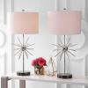 JONATHAN Y 31.5″ Chrome Metal and Marble Starburst LED Table Lamp Set of 2, Mid-Century Modern Glam Lamp for Living Room Bedroom, White Linen Shade, LED Bulbs Included JYL2011A-SET2