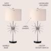 JONATHAN Y 31.5″ Chrome Metal and Marble Starburst LED Table Lamp Set of 2, Mid-Century Modern Glam Lamp for Living Room Bedroom, White Linen Shade, LED Bulbs Included JYL2011A-SET2