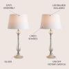 JONATHAN Y 32.5″ Champagne Glass Table Lamp Set of 2 for Living Room Bedroom, Traditional French Country Bedside Lamps with White Faux Silk Shade, LED Bulbs Included JYL2067A-SET2