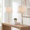 JONATHAN Y 32.5″ Champagne Glass Table Lamp Set of 2 for Living Room Bedroom, Traditional French Country Bedside Lamps with White Faux Silk Shade, LED Bulbs Included JYL2067A-SET2