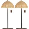 JONATHAN Y 12.75″ Dark Brown Modern Coastal Rechargeable LED Table Lamp Set of 2 for Patio Porch, Dimmable Cordless Bedside Lamp, Light Brown Faux Wicker Shade (JYL7169B-SET2)(Light Brown)