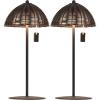 JONATHAN Y 12.75″ Dark Brown Modern Coastal Rechargeable LED Table Lamp Set of 2 for Patio Porch, Dimmable Cordless Bedside Lamp, Light Brown Faux Wicker Shade (JYL7169B-SET2)(Dark Brown)