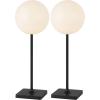 JONATHAN Y 17.5″ White Modern Rechargeable Indoor/Outdoor Table Lamp Set of 2, Cordless Minimalist Dimmable LED Lamps for Patio, Plastic Globe Shade JYL7167A-SET2(Black)