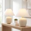 JONATHAN Y 18.25″ Matte Black Minimalist Table Lamps Set of 2 for Bedroom, White Linen Shade, Modern Scandinavian Bedside Lamps for Living Room Nightstand, LED Bulbs Included JYL5600A-SET2(Matte Cream)