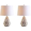 JONATHAN Y 21″ Natural Ivory Seashell Mosaic Table Lamp Set of 2, Coastal Geometric Resin Bedside Lamps for Living Room Bedroom, White Linen Drum Shade, LED Bulbs Included JYL4004A-SET2