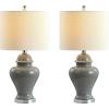 JONATHAN Y 22″ White Ceramic Table Lamp Set of 2 for Bedroom Living Room, White Linen Shade, Traditional Ginger Jar Nightstand Lamp, Classic Cottage LED Lights (JYL6602C-SET2)(Gray)