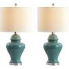 JONATHAN Y 22″ White Ceramic Table Lamp Set of 2 for Bedroom Living Room, White Linen Shade, Traditional Ginger Jar Nightstand Lamp, Classic Cottage LED Lights (JYL6602C-SET2)(Green)