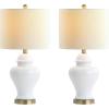 JONATHAN Y 22″ White Ceramic Table Lamp Set of 2 for Bedroom Living Room, White Linen Shade, Traditional Ginger Jar Nightstand Lamp, Classic Cottage LED Lights (JYL6602C-SET2)(White)