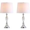 JONATHAN Y 25.5″ Clear/Chrome Crystal Table Lamp Set of 2 for Bedroom, Traditional French Country Lamps for Living Room, White Linen Drum Shade, LED Bulbs Included JYL2041A-SET2