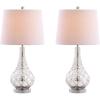 JONATHAN Y 25.5″ Mercury Silver Glass Table Lamp Set of 2 for Bedroom, Contemporary Transitional Trellis Lamps for Living Room, White Linen Shade, LED Bulbs Included JYL1077A-SET2