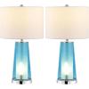 JONATHAN Y 26″ Clear/Brass Gold Nightlight Table Lamp Set of 2 for Bedroom, Modern Glass Desk Lamps with White Fabric Shade, Farmhouse Living Room Decor, LED Bulbs Included JYL1137A-SET2(Clear Blue/Chrome)