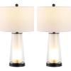 JONATHAN Y 26″ Clear/Brass Gold Nightlight Table Lamp Set of 2 for Bedroom, Modern Glass Desk Lamps with White Fabric Shade, Farmhouse Living Room Decor, LED Bulbs Included JYL1137A-SET2(Oil Rubbed Bronze/Clear)