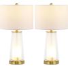 JONATHAN Y 26″ Clear/Brass Gold Nightlight Table Lamp Set of 2 for Bedroom, Modern Glass Desk Lamps with White Fabric Shade, Farmhouse Living Room Decor, LED Bulbs Included JYL1137A-SET2(Clear/Brass Gold)
