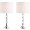 JONATHAN Y 26″ Clear/Chrome Crystal LED Table Lamp Set of 2, Transitional Faceted Glass and Metal Nightstand Lamps with White Linen Drum Shade, LED Bulbs Included JYL5041A-SET2