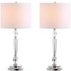 JONATHAN Y 27″ Clear Crystal LED Table Lamp Set of 2, Modern Glam Candlestick Bedside Lamps for Living Room Bedroom, Chrome, White Linen Drum Shade, LED Bulbs Included JYL2047A-SET2
