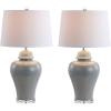 JONATHAN Y 27″ Gray Ceramic Urn Table Lamp Set of 2 for Living Room, Bedside Nightstand Lamps for Bedroom, Farmhouse Decor with White Linen Shade, LED Bulbs Included JYL4020A-SET2(Gray)