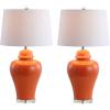 JONATHAN Y 27″ Gray Ceramic Urn Table Lamp Set of 2 for Living Room, Bedside Nightstand Lamps for Bedroom, Farmhouse Decor with White Linen Shade, LED Bulbs Included JYL4020A-SET2(Orange)