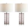 JONATHAN Y 27.5″ Cobalt Modern Fused Glass Table Lamp Set of 2 for Bedroom Living Room, Coastal Nightstand Bedside Lamp with White Linen Shade, LED Bulbs Included (JYL4017D-SET2)(Smoky Gray)
