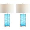 JONATHAN Y 27.5″ Cobalt Modern Fused Glass Table Lamp Set of 2 for Bedroom Living Room, Coastal Nightstand Bedside Lamp with White Linen Shade, LED Bulbs Included (JYL4017D-SET2)(Turquoise)