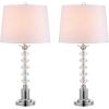 JONATHAN Y 28″ Clear Crystal Table Lamp Set of 2, Modern Glam Chrome Candlestick Lamps for Living Room Bedroom, White Linen Drum Shade, UL Listed, LED Bulbs Included JYL2052A-SET2