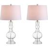 JONATHAN Y 28.5″ Navy Glass Table Lamp Set of 2 for Living Room Bedroom Decor, Modern Bedside Lamps with White Linen Shade, LED Bulbs Included (JYL1061E-SET2)(Clear)