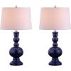 JONATHAN Y 28.5″ Navy Glass Table Lamp Set of 2 for Living Room Bedroom Decor, Modern Bedside Lamps with White Linen Shade, LED Bulbs Included (JYL1061E-SET2)(Navy)