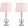 JONATHAN Y 28.5″ Navy Glass Table Lamp Set of 2 for Living Room Bedroom Decor, Modern Bedside Lamps with White Linen Shade, LED Bulbs Included (JYL1061E-SET2)(Mercury Silver)
