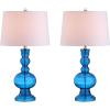 JONATHAN Y 28.5″ Navy Glass Table Lamp Set of 2 for Living Room Bedroom Decor, Modern Bedside Lamps with White Linen Shade, LED Bulbs Included (JYL1061E-SET2)(Night Blue)