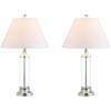 JONATHAN Y 29″ Smoked Gray Glass LED Table Lamp Set of 2, Modern Bedside Nightstand Lamps for Living Room Bedroom Office, White Linen Shade, Transitional Decor (JYL4014B-SET2)(Clear)