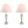 JONATHAN Y 29″ Smoked Gray Glass LED Table Lamp Set of 2, Modern Bedside Nightstand Lamps for Living Room Bedroom Office, White Linen Shade, Transitional Decor (JYL4014B-SET2)(Smoked Gray)