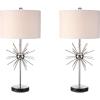 JONATHAN Y 31.5″ Chrome Metal and Marble Starburst LED Table Lamp Set of 2, Mid-Century Modern Glam Lamp for Living Room Bedroom, White Linen Shade, LED Bulbs Included JYL2011A-SET2
