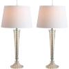 JONATHAN Y 32″ Champagne Glass Table Lamp Set of 2, Traditional French Country Bedside Lamps for Living Room Bedroom, White Faux Silk Shade, LED Bulbs Included JYL2068A-SET2