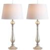 JONATHAN Y 32.5″ Champagne Glass Table Lamp Set of 2 for Living Room Bedroom, Traditional French Country Bedside Lamps with White Faux Silk Shade, LED Bulbs Included JYL2067A-SET2