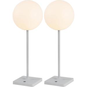JONATHAN Y 17.5″ White Modern Rechargeable Indoor/Outdoor Table Lamp Set of 2, Cordless Minimalist Dimmable LED Lamps for Patio, Plastic Globe Shade JYL7167A-SET2(Gray)