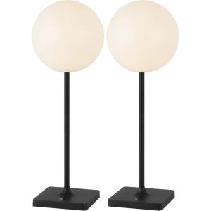 JONATHAN Y 17.5″ White Modern Rechargeable Indoor/Outdoor Table Lamp Set of 2, Cordless Minimalist Dimmable LED Lamps for Patio, Plastic Globe Shade JYL7167A-SET2(Black)