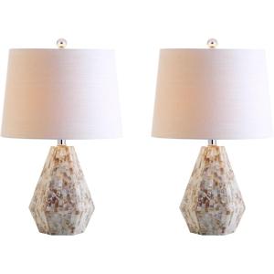JONATHAN Y 21″ Natural Ivory Seashell Mosaic Table Lamp Set of 2, Coastal Geometric Resin Bedside Lamps for Living Room Bedroom, White Linen Drum Shade, LED Bulbs Included JYL4004A-SET2