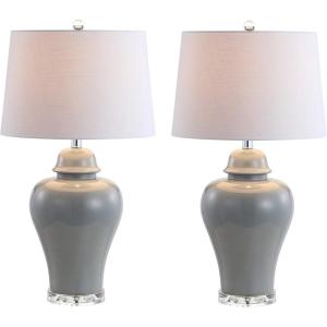 JONATHAN Y 27″ Gray Ceramic Urn Table Lamp Set of 2 for Living Room, Bedside Nightstand Lamps for Bedroom, Farmhouse Decor with White Linen Shade, LED Bulbs Included JYL4020A-SET2(Gray)