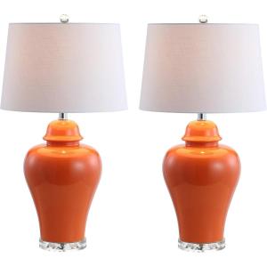 JONATHAN Y 27″ Gray Ceramic Urn Table Lamp Set of 2 for Living Room, Bedside Nightstand Lamps for Bedroom, Farmhouse Decor with White Linen Shade, LED Bulbs Included JYL4020A-SET2(Orange)
