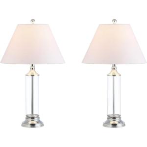 JONATHAN Y 29″ Smoked Gray Glass LED Table Lamp Set of 2, Modern Bedside Nightstand Lamps for Living Room Bedroom Office, White Linen Shade, Transitional Decor (JYL4014B-SET2)(Clear)