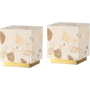 JONATHAN Y 4.63″ Ivory/Brass Gold Modern Glam Terrazzo Rechargeable Cordless Dimmable Integrated LED Mini Table Lamp Set of 2, Touch Sensor Cube Accent Lights for Bedroom JYL1200A-SET2