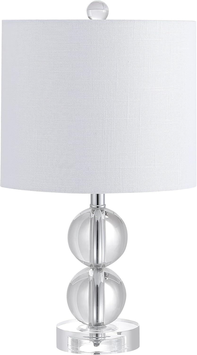 image:imageJONATHAN Y 175 Clear Crystal Table Lamp Glam Double Sphere Mini Nightstand Lamp for Bedroom Living Room White Linen Drum Shade Chrome Finish LED Bulb Included JYL2057A