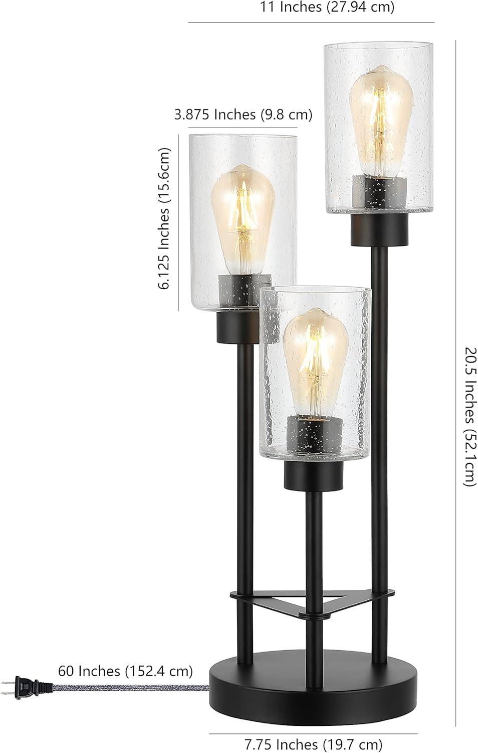 image:imageJONATHAN Y 205 Black 3Light Modern Industrial Iron Table Lamp Farmhouse Bedside Lamp with Seeded Glass Shades for Bedroom Living Room UL Listed LED Bulbs Included JYL3084A