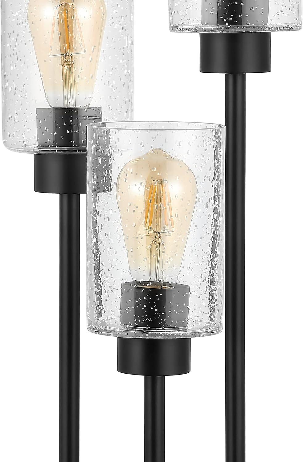 image:imageJONATHAN Y 205 Black 3Light Modern Industrial Iron Table Lamp Farmhouse Bedside Lamp with Seeded Glass Shades for Bedroom Living Room UL Listed LED Bulbs Included JYL3084A