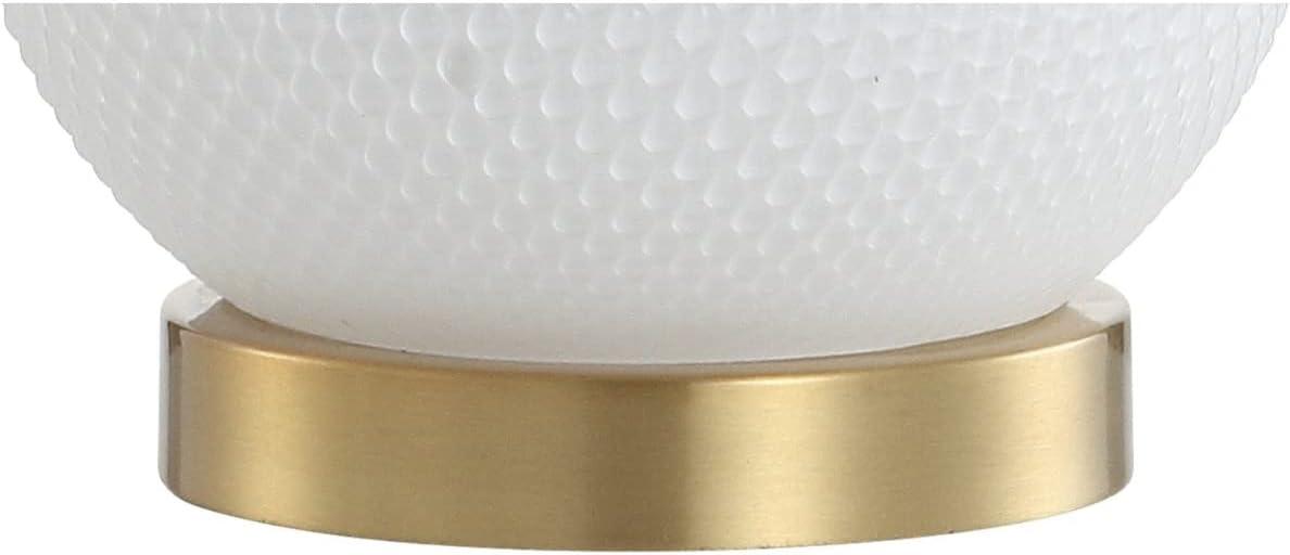 image:imageJONATHAN Y 205 WhiteBrass Gold GlassMetal Table Lamp Contemporary Hobnail Texture Globe Lamp with White Linen Shade for Living Room Bedroom LED Bulb Included JYL1040A